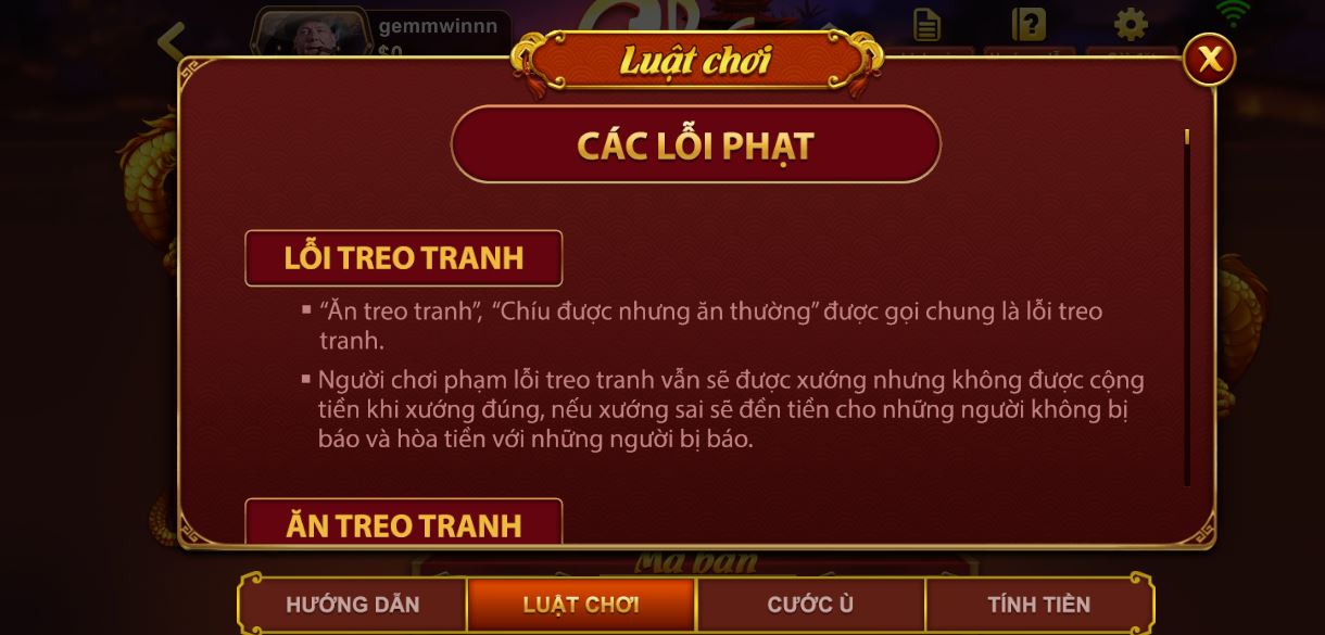 Quy tắc chơi chắn tại Gemwin