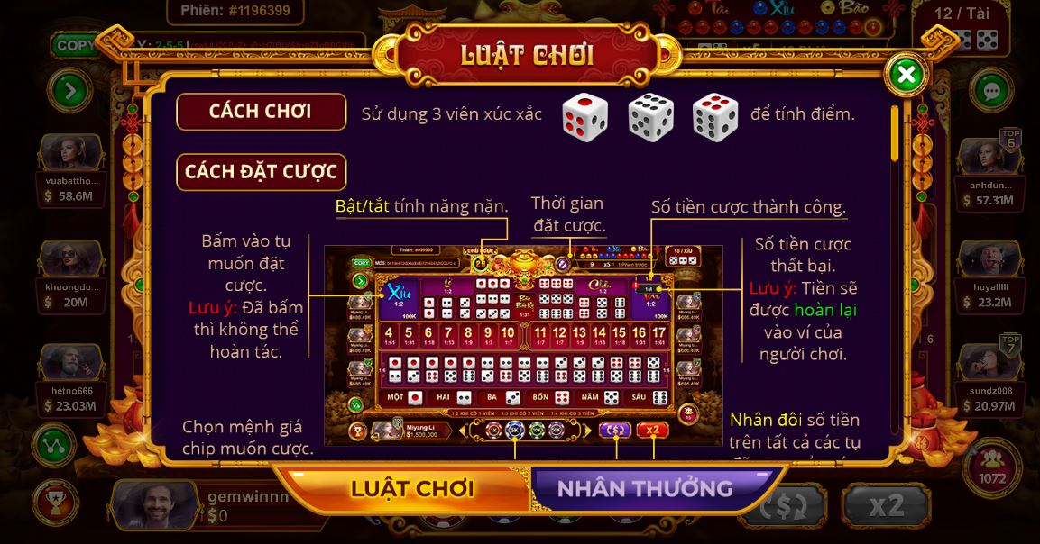 Sicbo tài phú tại Gem win