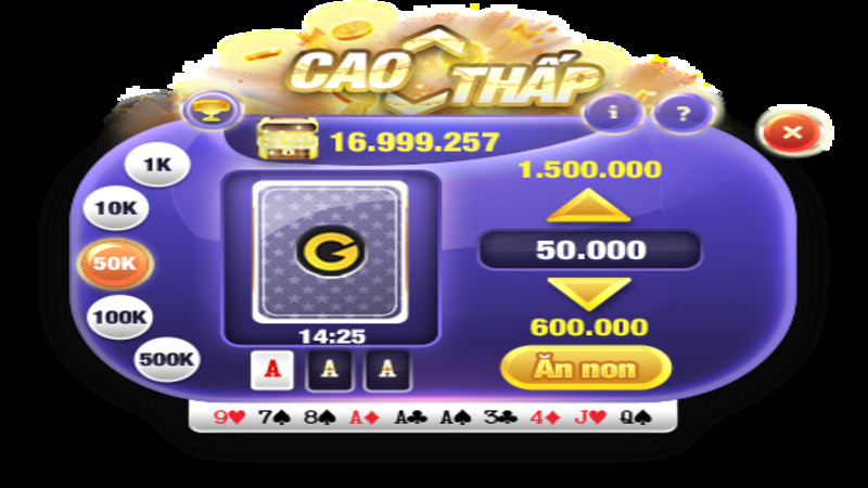 Luật chơi của game cược cao thấp khi tải Gemwin thành công