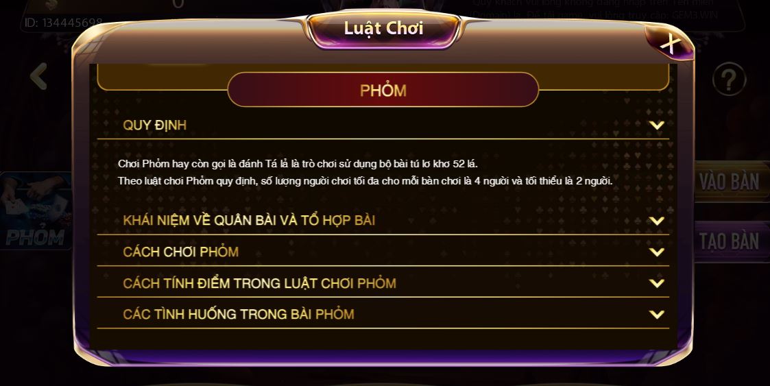 Cách đánh bài phỏm tại Gemwin