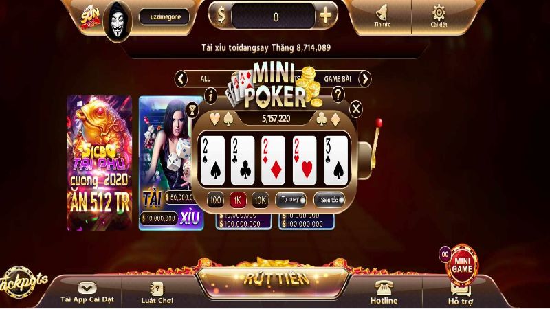 Đặt cược mini poker tại Gemwin