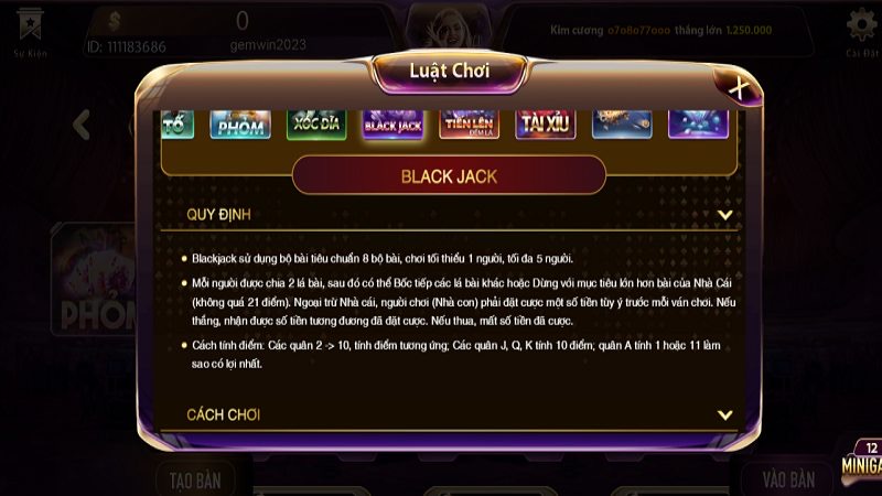 Cách thức chơi blackjack đơn giản tại Gemwin